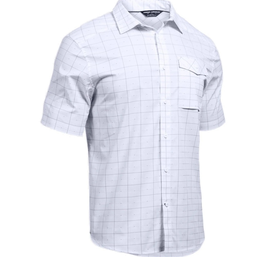Under Armour Men's Large White Plaid Casual Short Sleeve Collard Shirt - Picture 2 of 8
